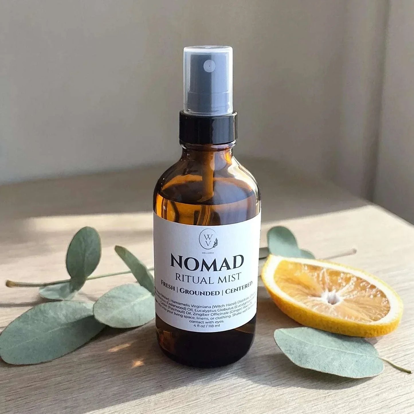Nomad Ritual Mist warm woody linen spray for home, travel moments, workspaces, and everyday room rituals.