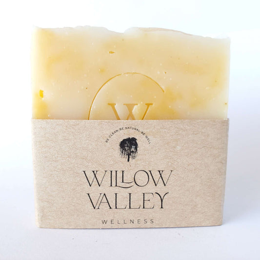 Orange Patchouli soap bar with turmeric swirl, scented with essential oils for a natural, earthy, and skin-nourishing cleanse