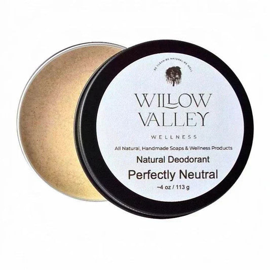 Open tin of Perfectly Neutral aluminum-free natural deodorant paste made in Ontario, Canada
