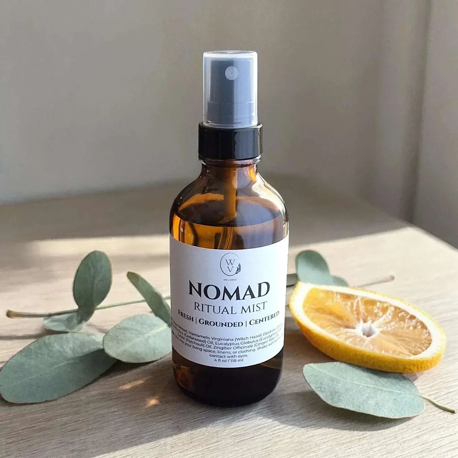 Nomad Ritual Mist warm woody linen spray for home, travel moments, workspaces, and everyday room rituals.