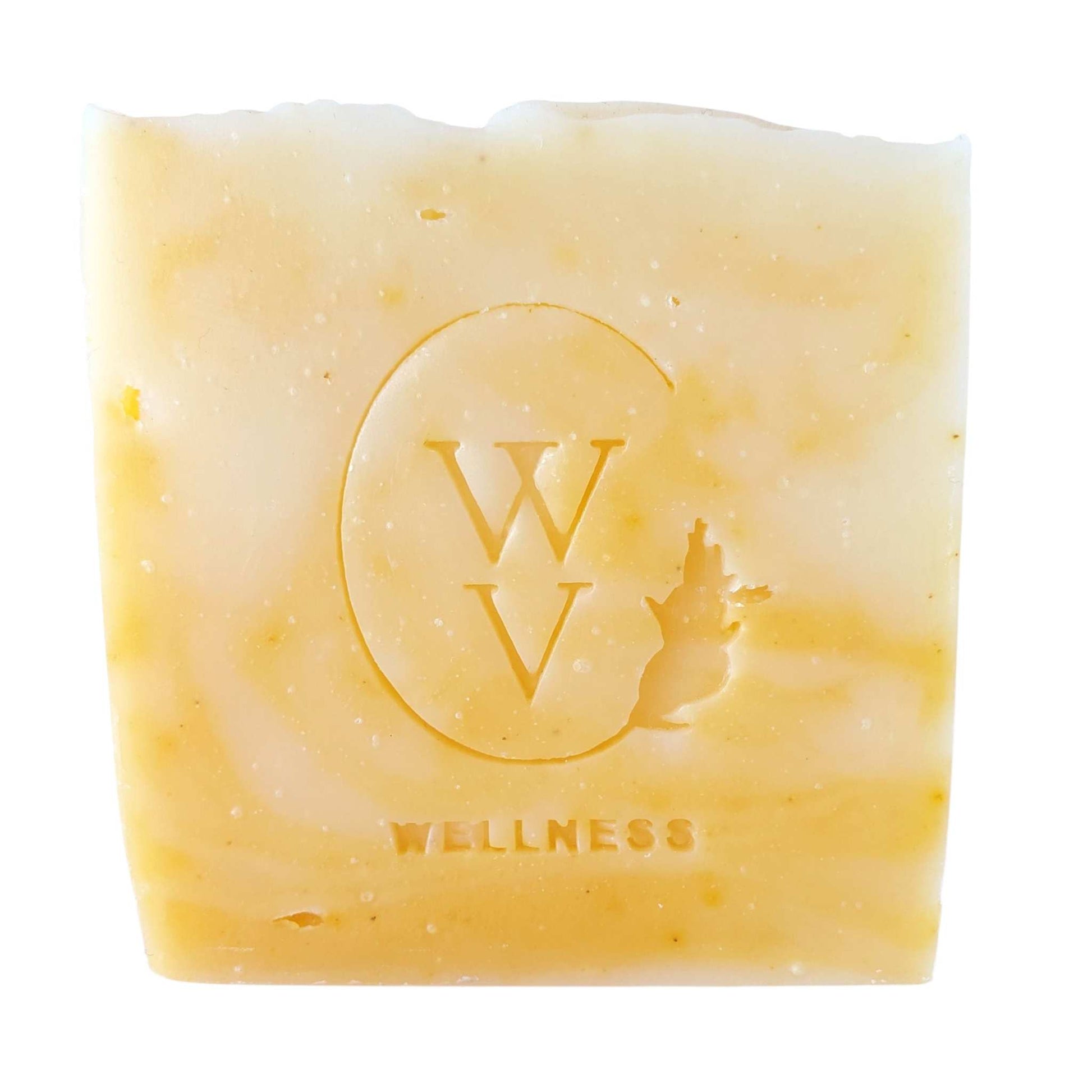 Orange Patchouli soap bar with turmeric swirl, scented with essential oils for a natural, earthy, and skin-nourishing cleanse