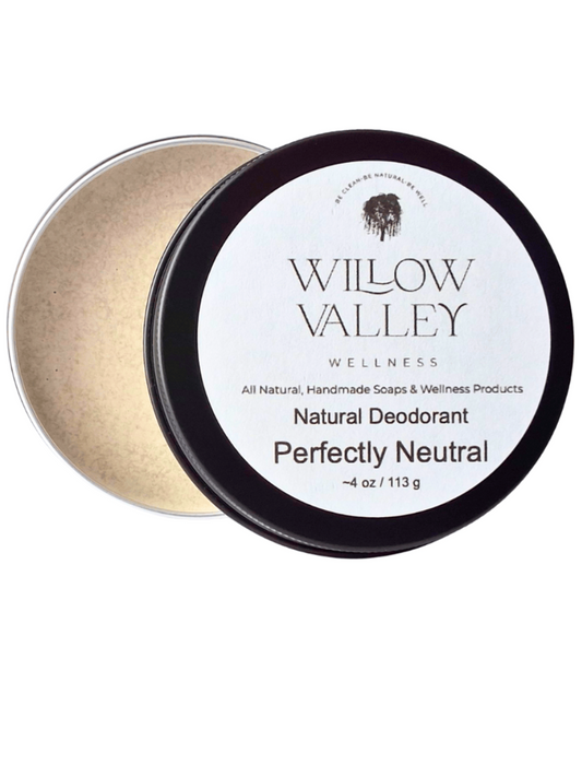 Open tin of Perfectly Neutral natural deodorant paste made in Ontario Canada with clean, plant-based ingredients.