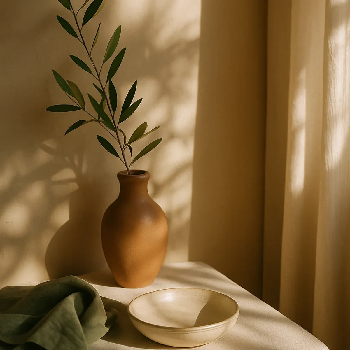 Cozy, natural interior space with warm light and a calming wellness mood