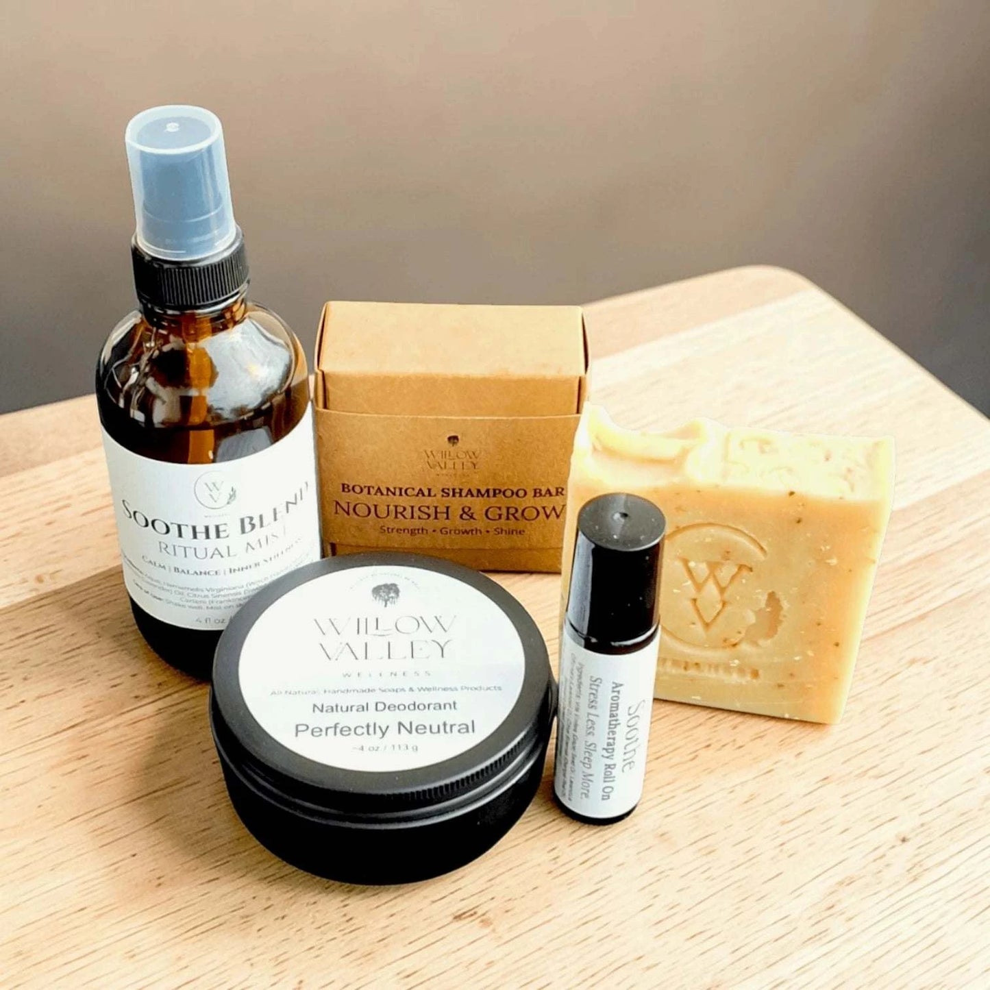 Handcrafted Ontario skincare gift bundles featuring soaps, deodorant, and wellness items.