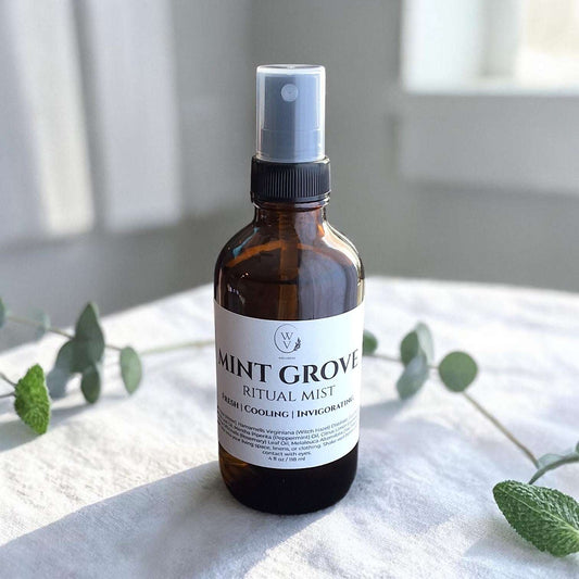 Mint Grove Ritual Mist cooling room spray for home, linens, workspace, and post-workout spaces.