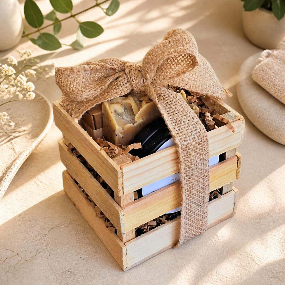 Morning Ritual self-care gift set in a warm neutral wellness setting