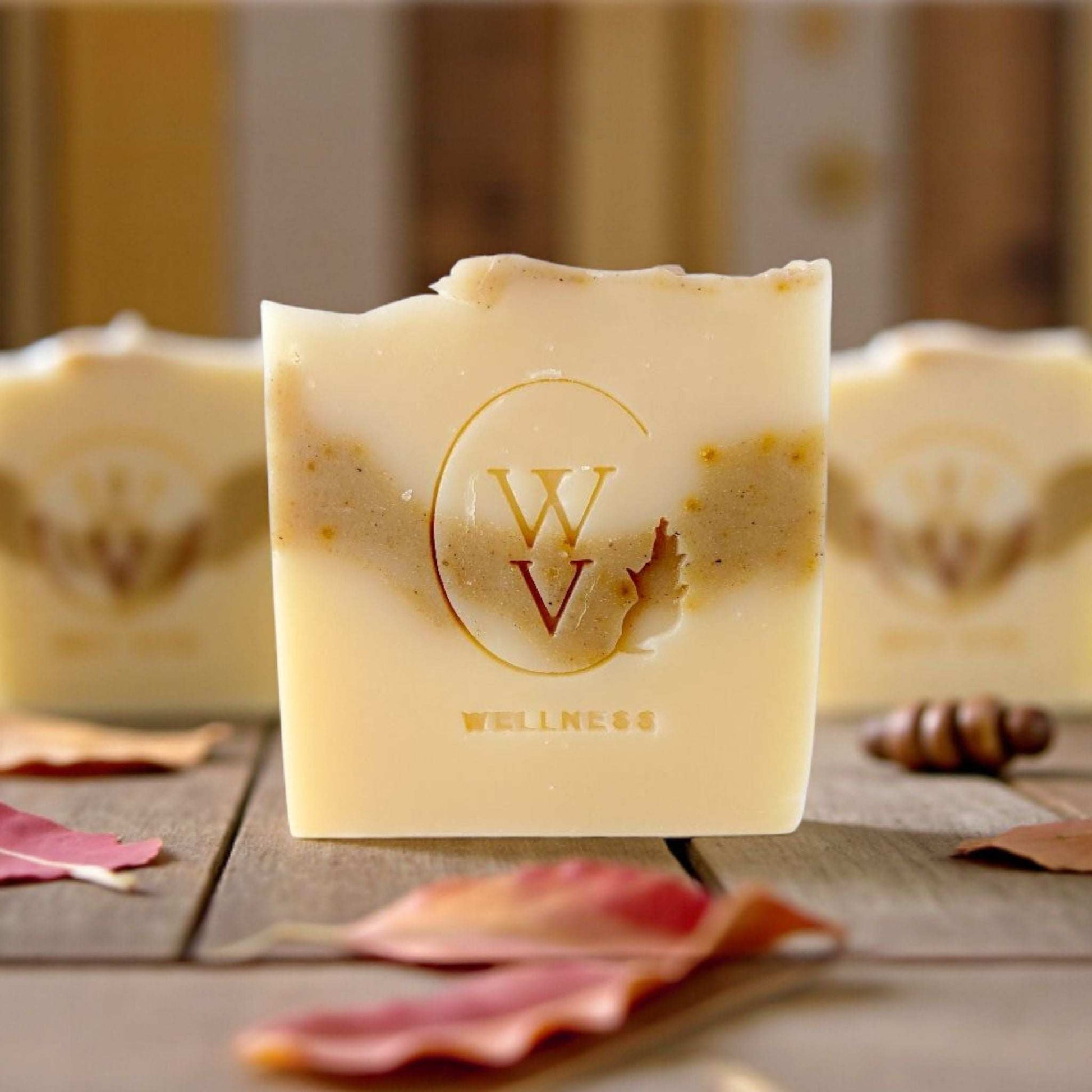 Mulled Cider: warm, spicy handcrafted soap with cinnamon, clove, and ginger; rich earthy color and creamy, moisturizing lather.