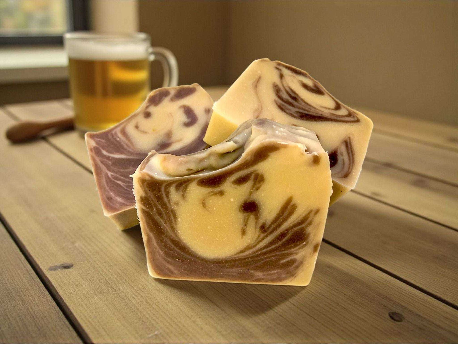 Smoky Pilsner Soap made with Pilsner ale and rich oils, featuring woodsy citrus notes for a bold, refreshing cleanse.